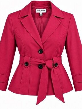Evan Picone Women’s Size 10 Raspberry Pink Belted Trench Jacket Blazer
